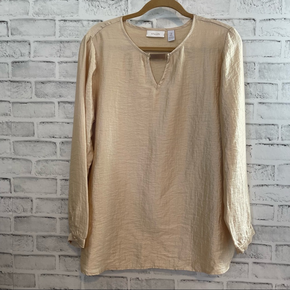 Chico's Gold Tunic Top Shirt Size 2 Medium 12-14 #WB327